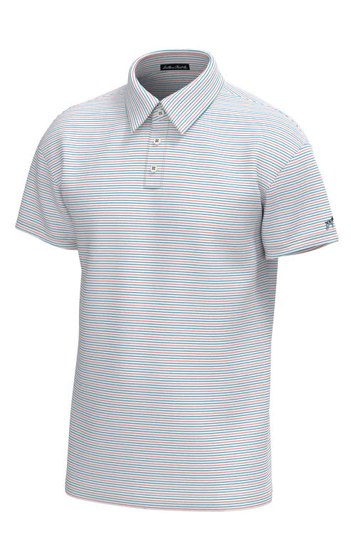 Southern Point Youth Bayside Stripe Performance Polo - Bayside Stripe White/Hawaiian Blue