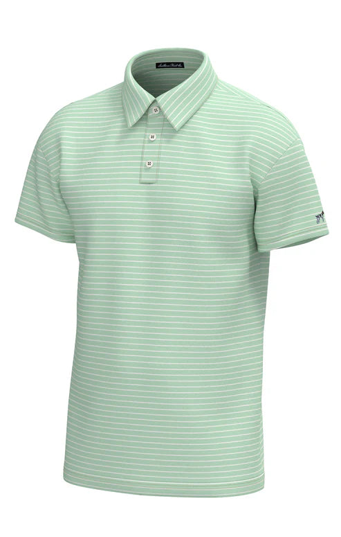 Southern Point Youth Horizon Stripe Performance Polo - Spring Green/White
