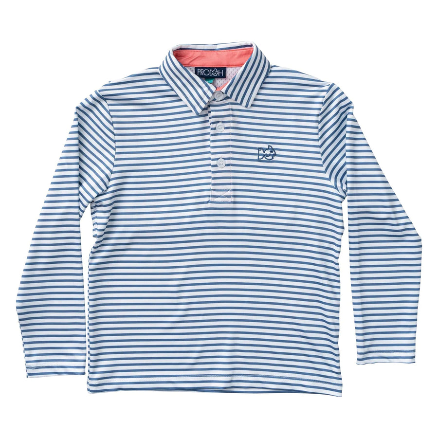 Prodoh Long Sleeve Pro Performance Polo- Moonlight Blue Stripe