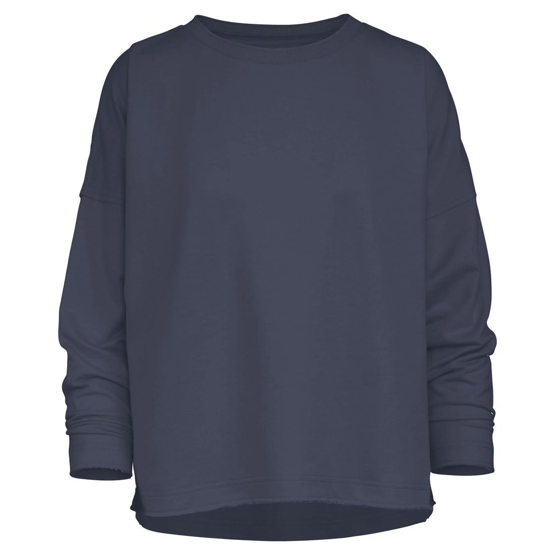 Royce Laurel Long Sleeve Loose Fit Hi Lo French Terry Top- Denim