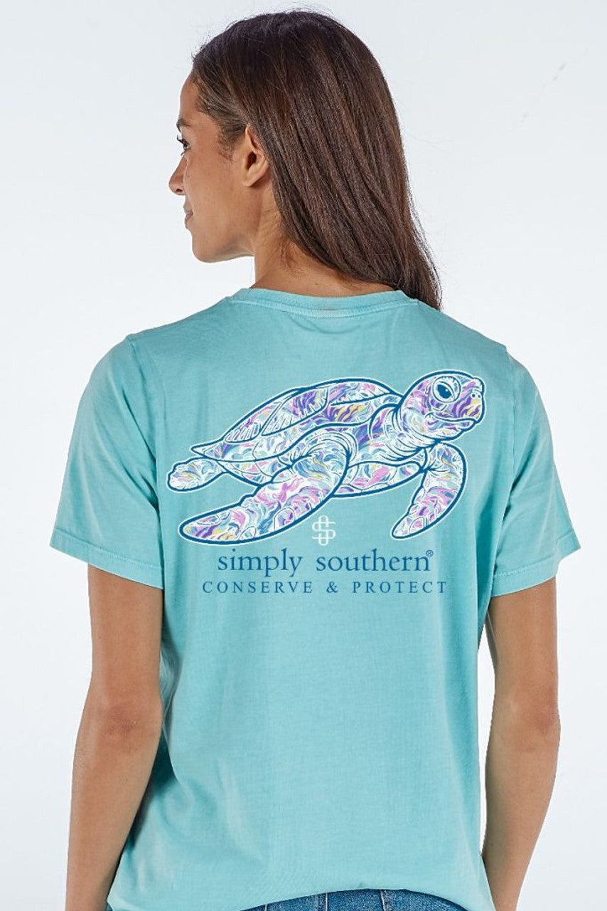 Simply Southern Abstract Turtle SS Tee -Aqua