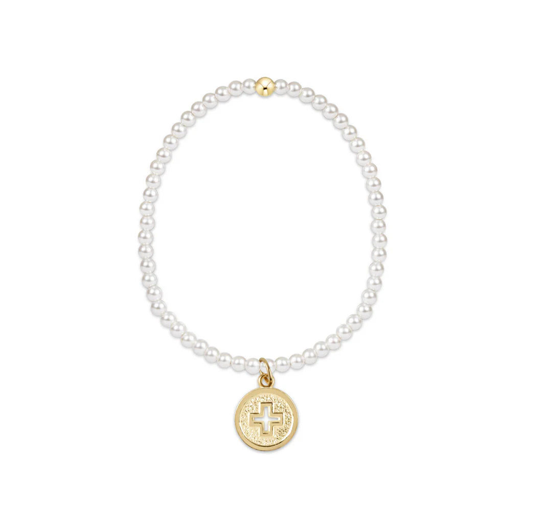 Enewton Extends Classic Pearl 3mm Bead Bracelet - Signature Cross Gold Disc