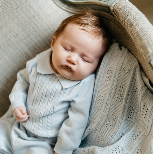 Baby Boy Cable Knit Two Piece with Hat - Blue