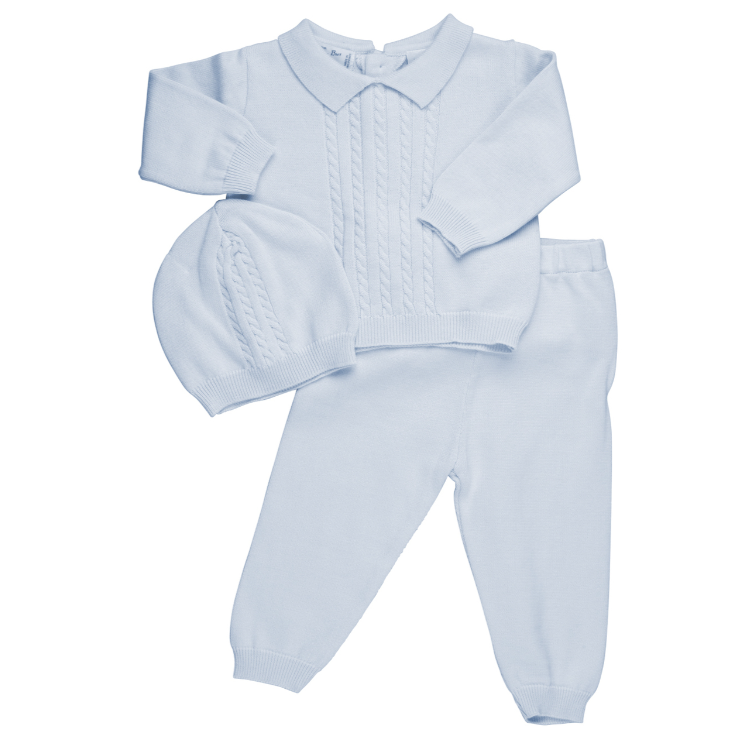 Baby Boy Cable Knit Two Piece with Hat - Blue