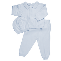 Baby Boy Cable Knit Two Piece with Hat - Blue