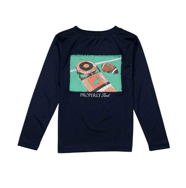 Properly Tied Boys Performance Tee LS - First Down River Blue