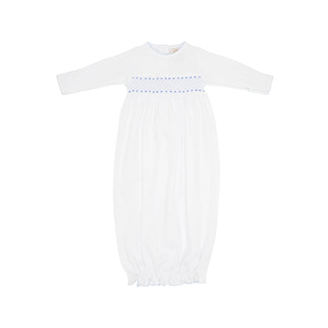 Sweetly Smocked Greeting Gown Worth Avenue White With Buckhead Blue