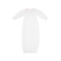 Beaufort Bonnet Sweetly Smocked Greeting Gown - Worth Ave White/Palm Beach Pink