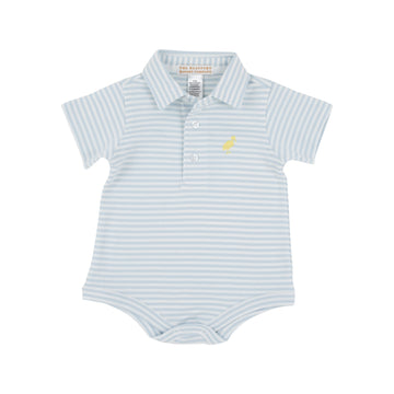 Beaufort Bonnet Prim and Proper Polo Onesie - Buckhead Blue/Seaside Sunny Yellow