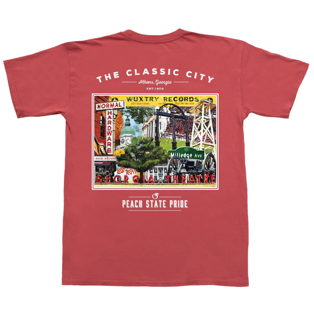 Peach State Pride Classic City Establishments SS Pocket Tee - Nantucket Red