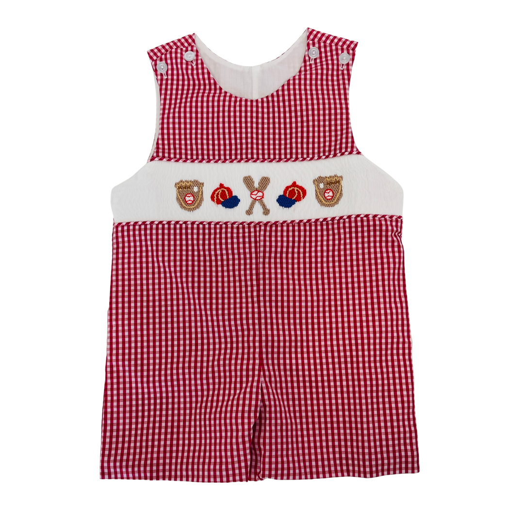 Delaney Boys Red Smocked Baseball Game Short Jon Jon