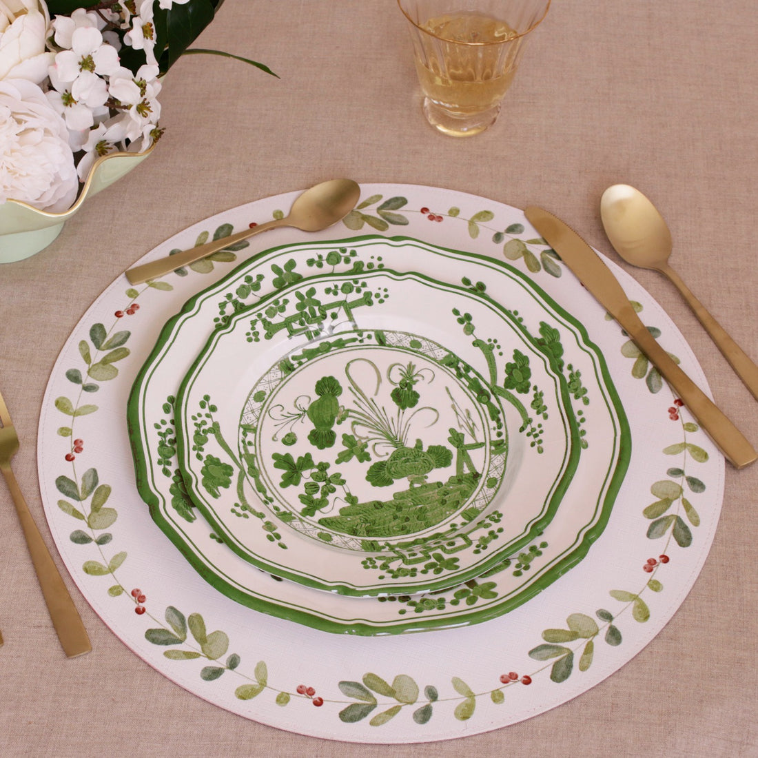 Beatriz Ball VIDA Faenza 11" Dinner Plate Set of 4 - White and Green