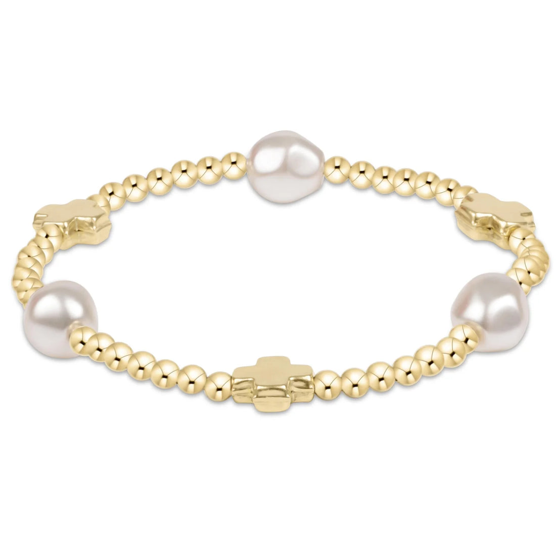 Enewton Signature Cross Admire Pearl Pattern 3mm Bead Bracelet - Gold