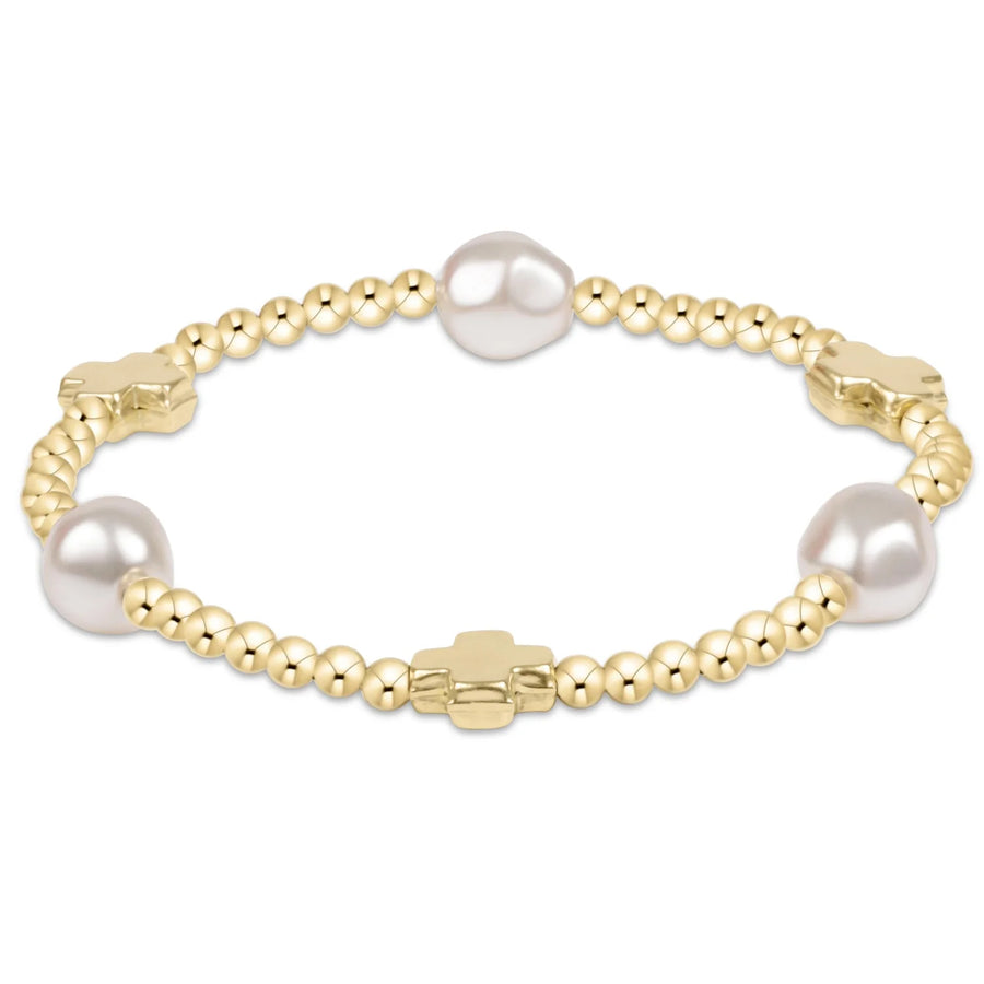 Enewton Signature Cross Admire Pearl Pattern 3mm Bead Bracelet - Gold