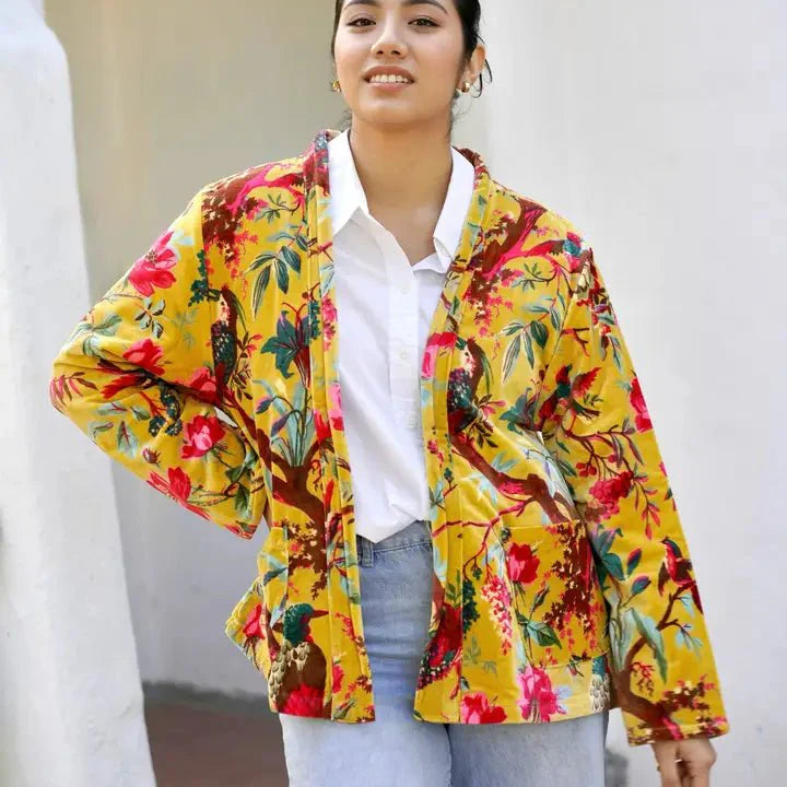 Dolma Mustard Velvet Fabric Jacket