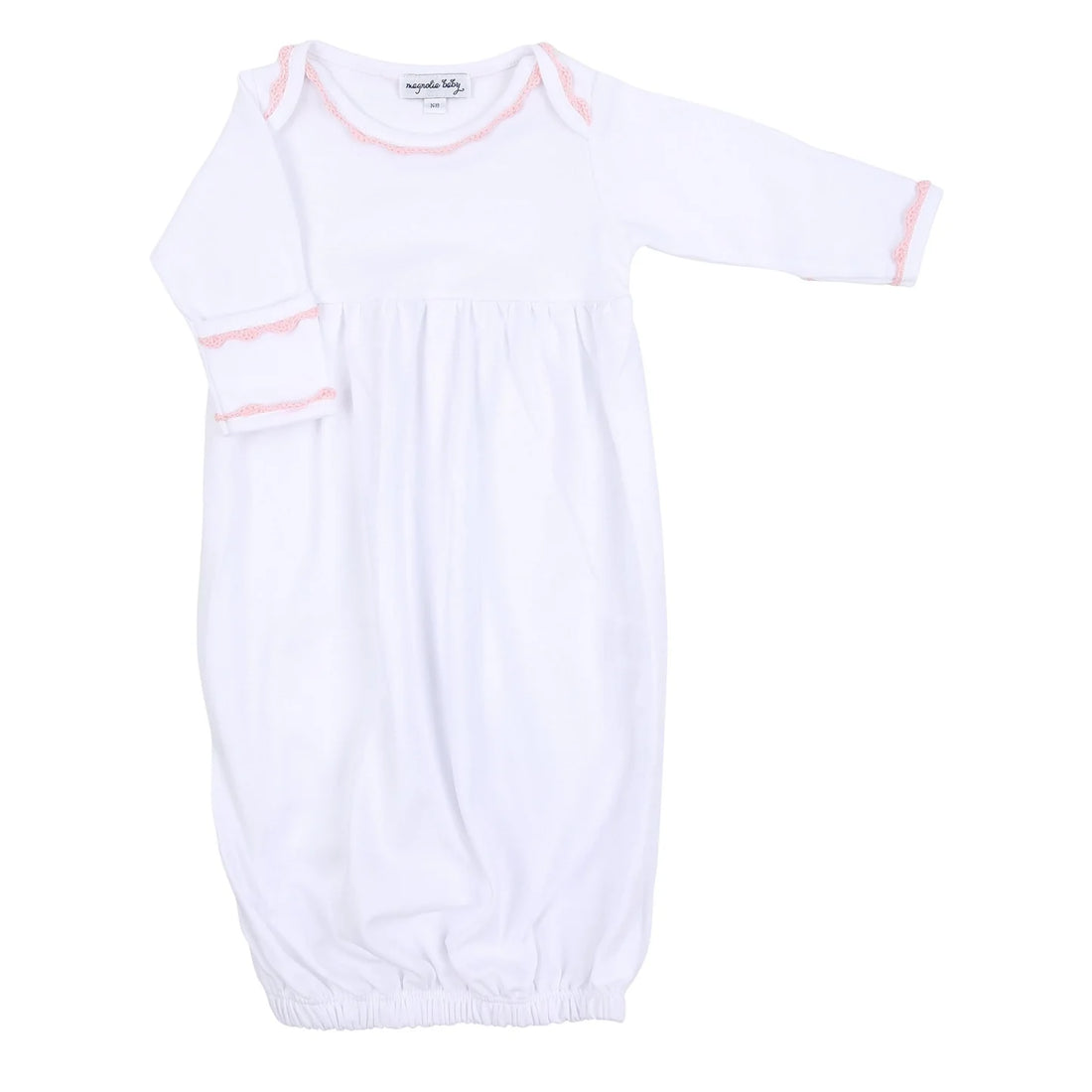 Magnolia Baby Baby Joy Pink Crochet Trim Gathered Gown