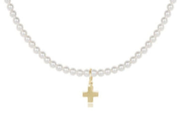 Enewton Classic Pearl 3mm Bead Choker - Signature Cross Gold Charm