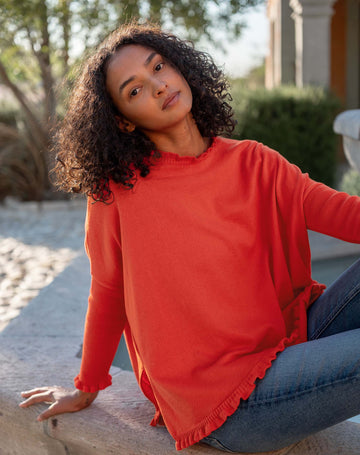 MerSea Catalina Cotton Ruffle Sweater - Desert Red