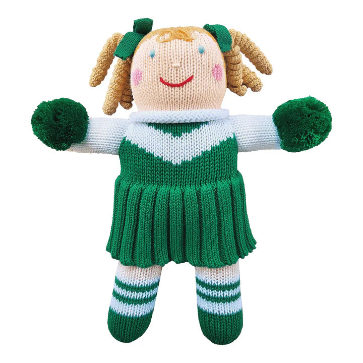 Cheerleader Knit Doll Rattle - Green/White