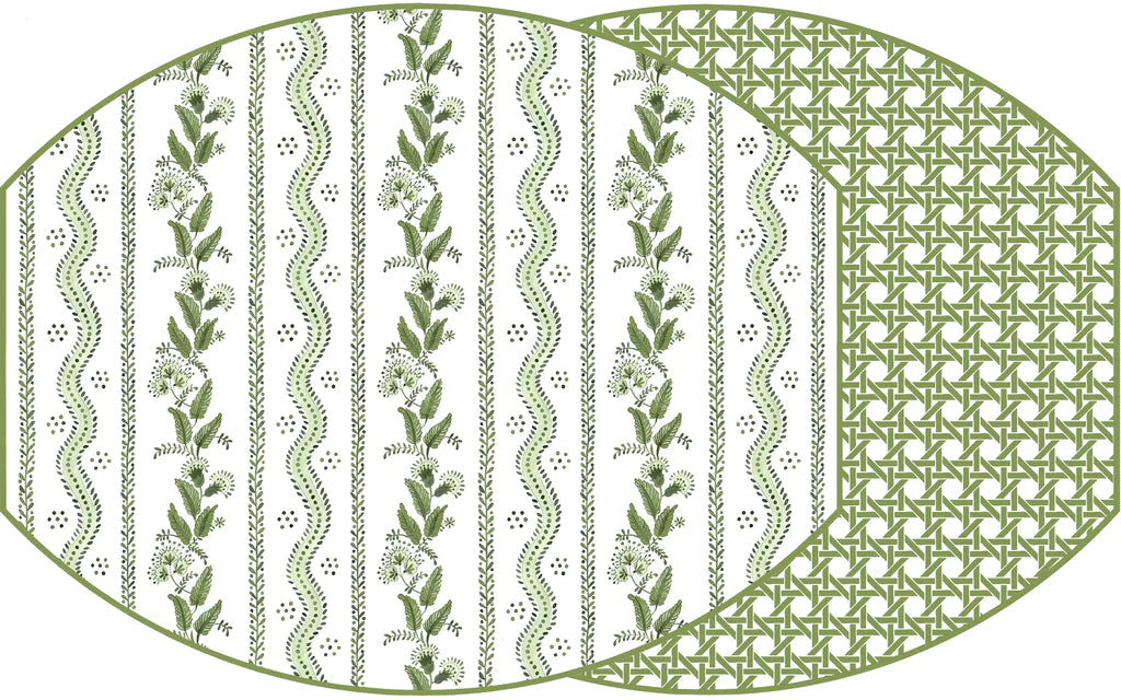 Holly Stuart Home Ellipse Two Sided  Emma & Cane Placemats-Saxon Green