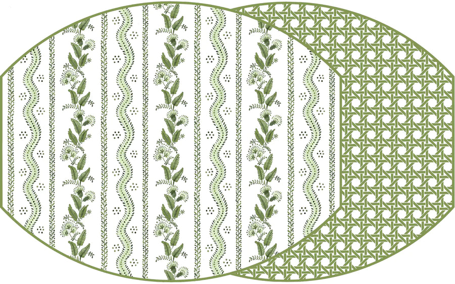 Holly Stuart Home Ellipse Two Sided  Emma & Cane Placemats-Saxon Green
