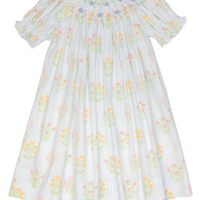 Delaney Blue Stripe Floral Bishop Dress