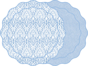 Holly Stuart Home Scallop Two Sided Placemats-Damask Denim