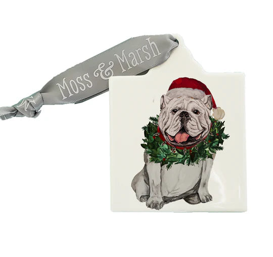 Santa Bulldog Watercolor Ornament