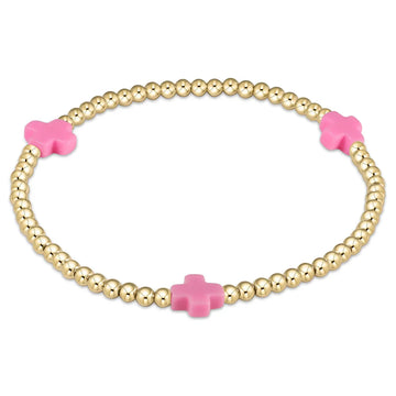 Enewton Egirl Signature Cross Gold Pattern 3mm Bead Bracelet - Bright Pink
