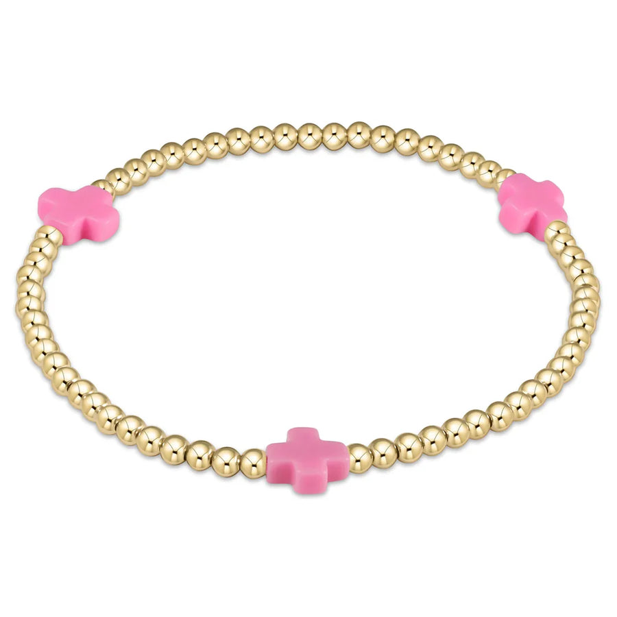 Enewton Egirl Signature Cross Gold Pattern 3mm Bead Bracelet - Bright Pink