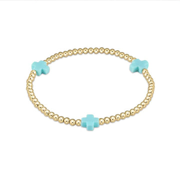 Enewton Egirl Signature Cross Gold Pattern 3mm Bead Bracelet Turquoise