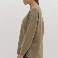 Entro Olive Crew Neck With Zipper Side Detail