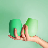 Porter Green Silicone Stemless Wine Glasses - Gerbera + Leaf