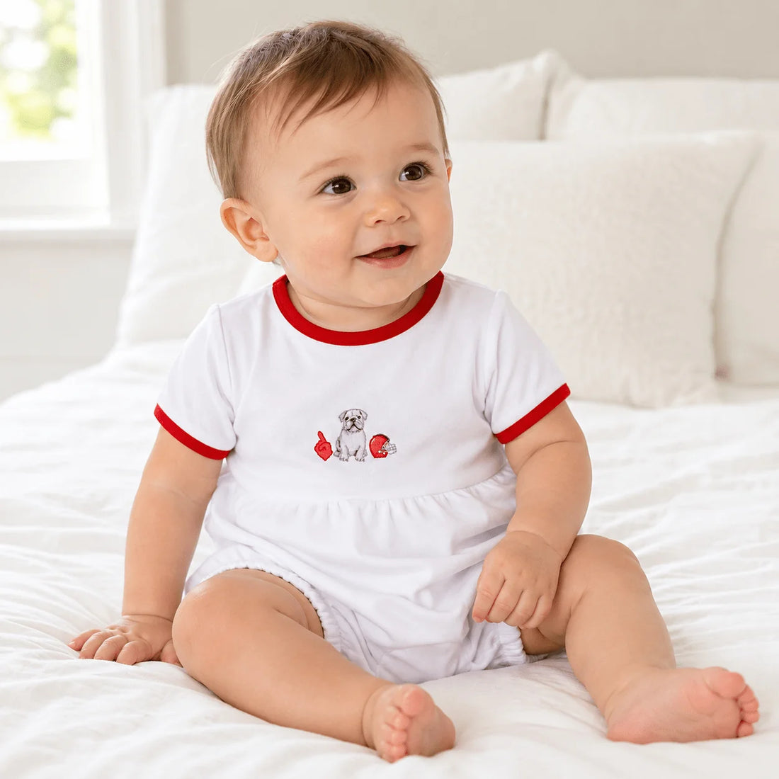 Magnolia Baby Gameday Dawgs Hand-Embroidered Short Sleeve Bubble