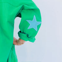 Preppy Dress Corduroy Green With Blue Star