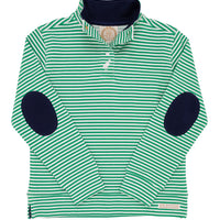 Beaufort Bonnet Pendleton's Popped Collar- Kiawah Kelly Green Stripe With Nantucket Navy Elbow Patches