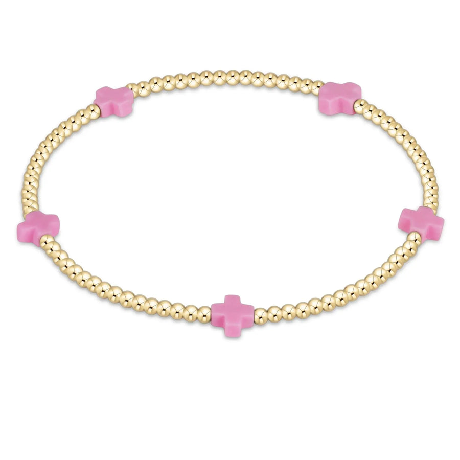 Enewton Signature Cross Small Gold Pattern 2mm Bead Bracelet - Bright Pink