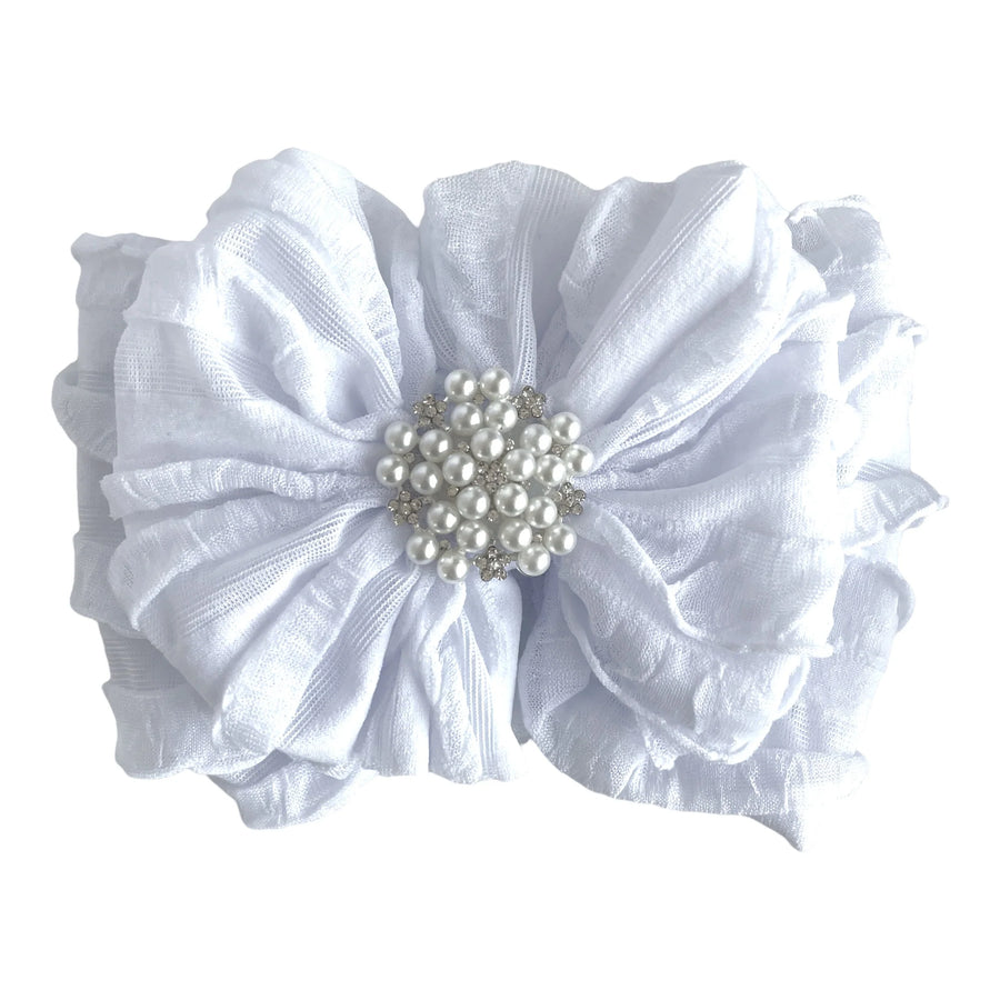 Rockin Royalty Pearl Ruffled Headband - White