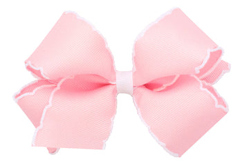 Wee Ones Small Moonstitch Bow- Light Pink with White