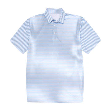 Men's Light Blue, Grey, & White Stripe Polo