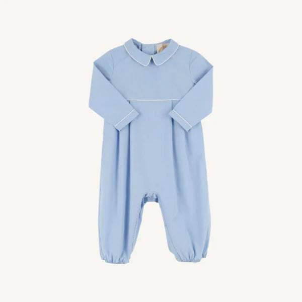 Beaufort Bonnet Long Sleeve Bradford Romper - Beale Street Blue/Worth Avenue White