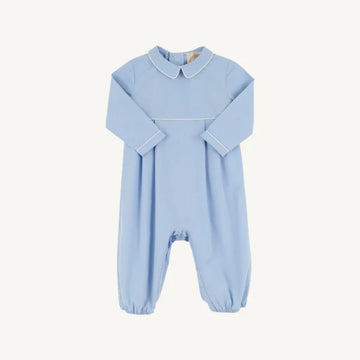 Beaufort Bonnet Long Sleeve Bradford Romper - Beale Street Blue/Worth Avenue White
