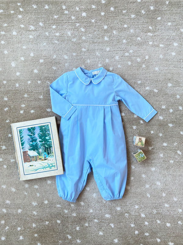Beaufort Bonnet Long Sleeve Bradford Romper - Beale Street Blue/Worth Avenue White