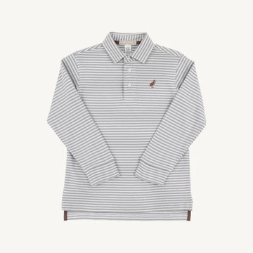 Beaufort Bonnet Prim and Proper Polo LS Pima - Grantley Gray Stripe/Gray Bay Brown