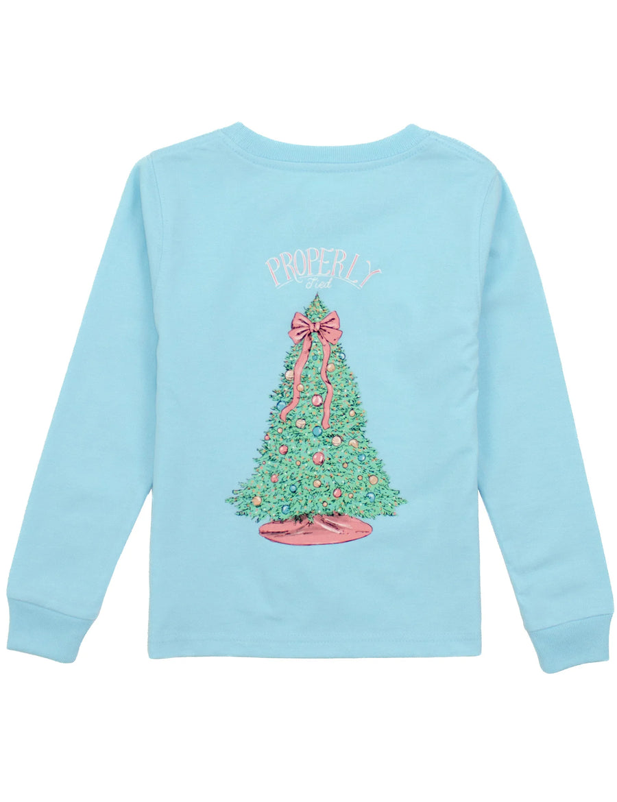 Properly Tied Girls Merry and Bright Long Sleeve Tee - Powder Blue