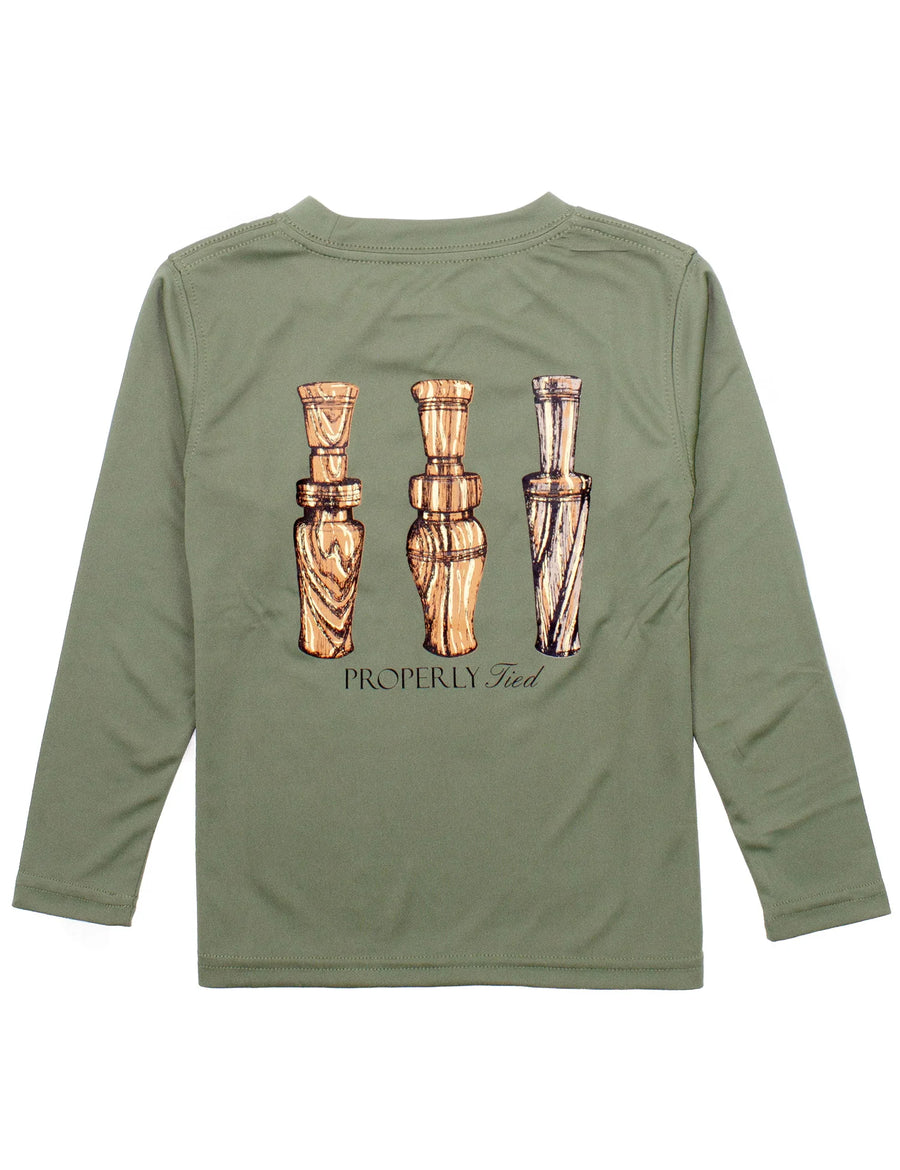 Properly Tied Boys Performance Long Sleeve Duck Calls - Olive