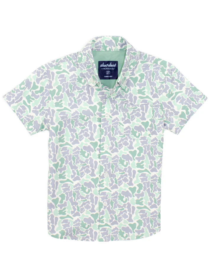 Properly Tied Boys Shordees Summer Shirt Sage Camo