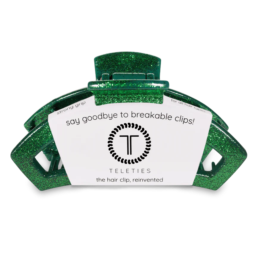 Teleties Open Green Glitter Large Hair Clip