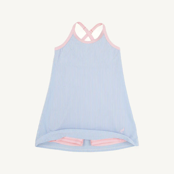 Beaufort Bonnet Prepletic Little Miss Tennis Dress - Beale Street Blue Seersucker/Palm Beach Pink