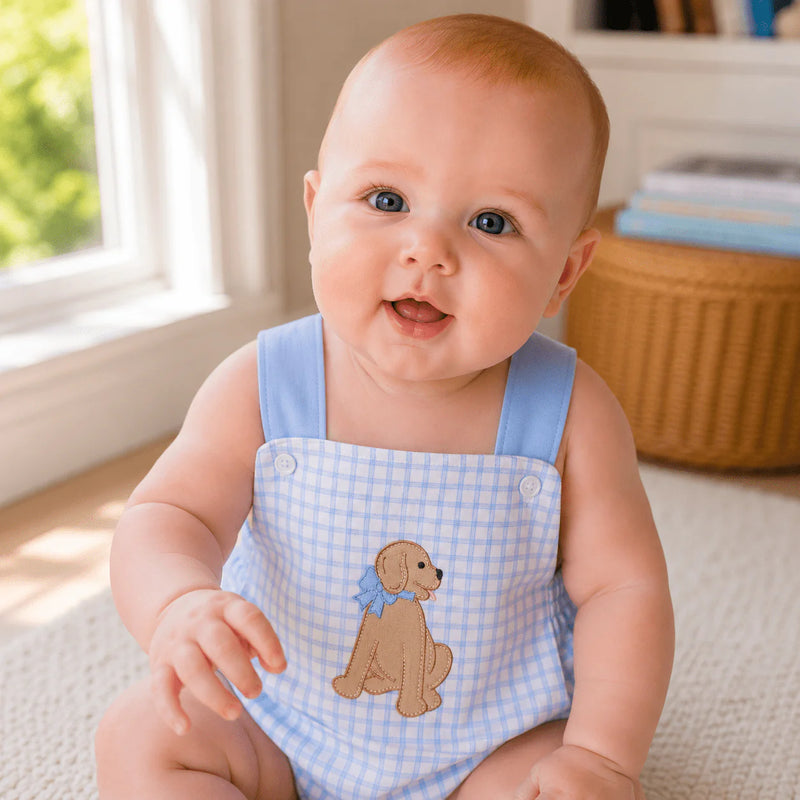 Magnolia Baby Puppy Playtime Applique Criss-Cross Bubble - Light Blue